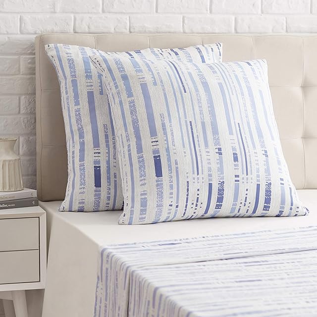 Amazon Basics Sateen Pillowcase - 65 x 65 cm x 2, Textured Stripe Ice Blue