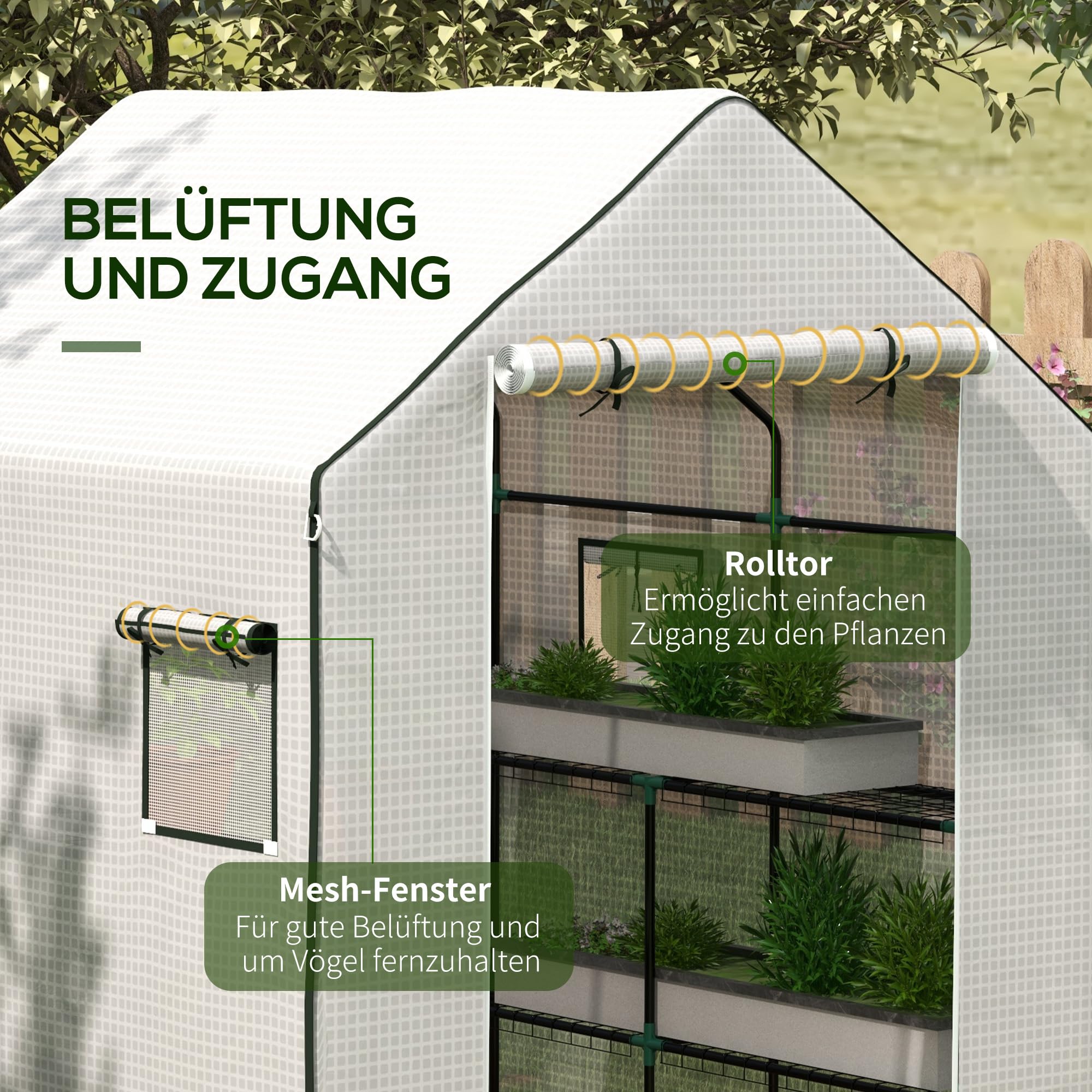 Outsunny Gewächshausfolie 1,4 x 1,9 m, wasserdicht Gartenfolie mit UV Schutz Seitenfenster, Reißfest Folie aus Polyethylen, Abdeckplane für Treibhaus, Tunnelfolie für Außenbereich, NUR Folie, Weiß