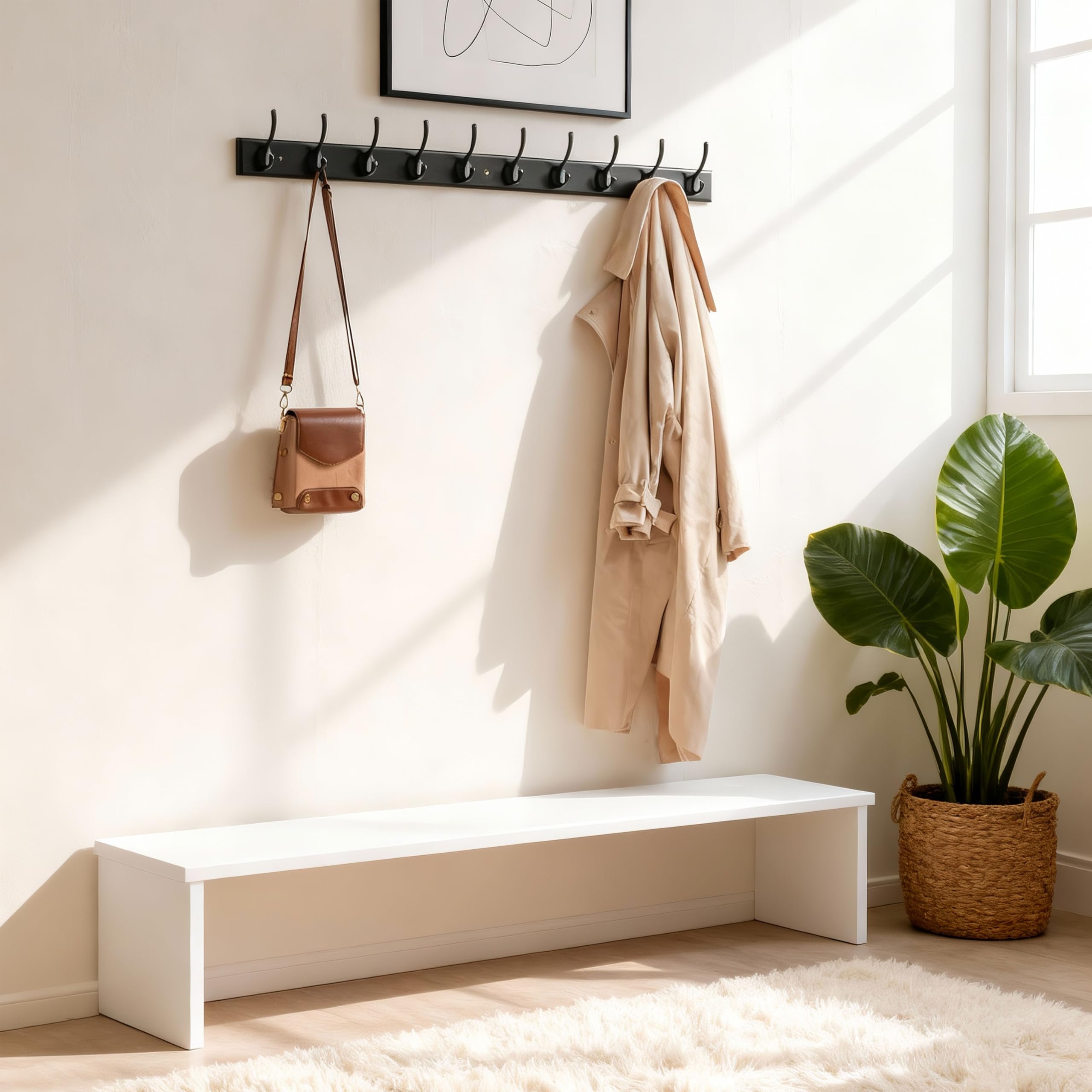 WEBI Percheros Pared,97cm Largo Percha Pared con 10 Ganchos,Colgador Pared Para Abrigos,Chaqueta,Negro,Paquete de 2