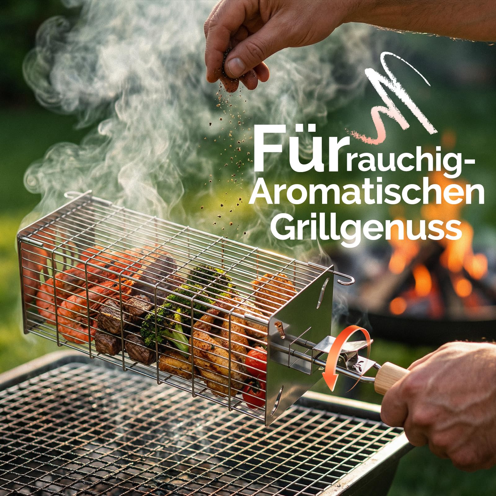 2er Set Grillkorb Quadratisch, Abnehmbarer Holzgriff, Grillkorb Edelstahl 304, Großes Volumen, Outdoor Grill, BBQ Zubehör für Gemüse, Fleisch, Gasgrill, Camping, Garten | Geschenk für Männer, Papa