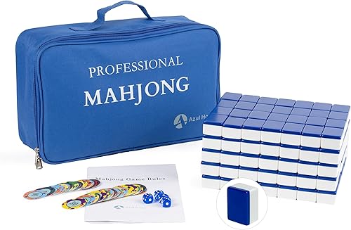 Juego de azulejos chinos Mahjong, 144 azulejos grandes de melamina de 1.575 in (1.6 pulgadas) con 4 dados, 80 fichas de póquer y una bolsa de