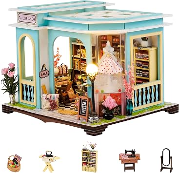 Flever Dollhouse Miniature DIY House Kit Creative Room with Furniture for Romantic Valentines Gift Tailor Shop