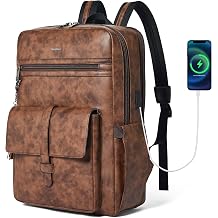 Shrrie 16 inch Vegan Leather Laptop Backpack with USB Charger