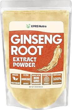 XPRS Nutra Ginseng Root Extract Powder - Ginseng Powder Supports Cognitive Function, Physical Performance, and Immune System - Vegan Friendly Panax Ginseng in Powder Form 16 Ounce