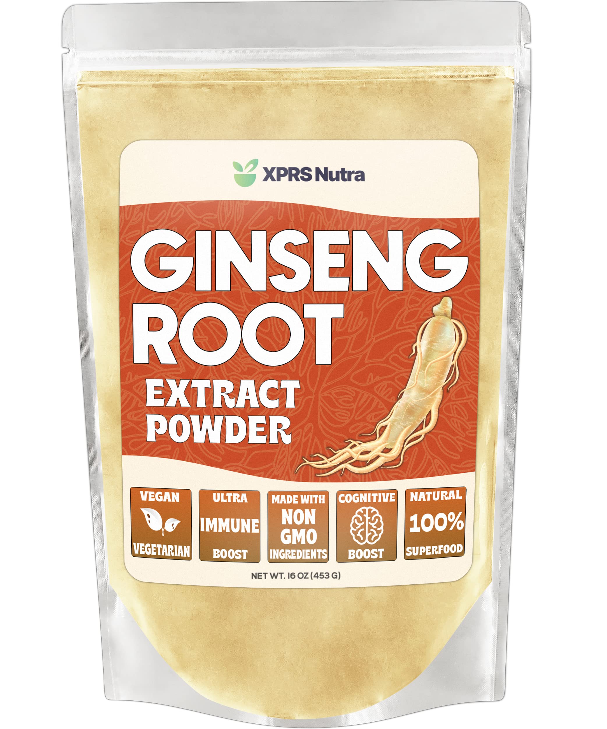 XPRS Nutra Ginseng Root Extract Powder - Ginseng Powder Supports Cognitive Function, Physical Performance, and Immune System - Vegan Friendly Panax Ginseng in Powder Form (16 Ounce) 16 Ounce (Pack of 1)