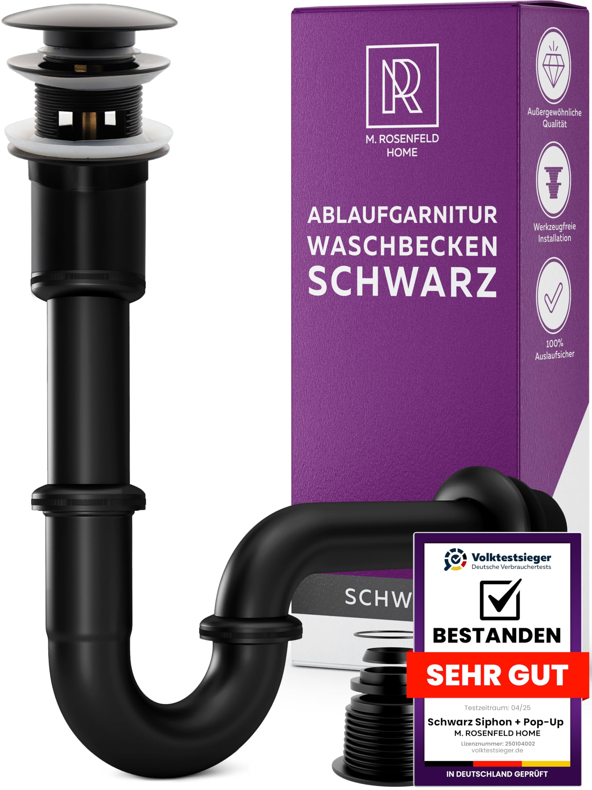 Schwarz Ablaufgarnitur Waschbecken POP UP mit Überlauf + Universal Röhrensiphon für Waschbecken, Waschtisch Geruchsverschluss aus Messing-image-11
