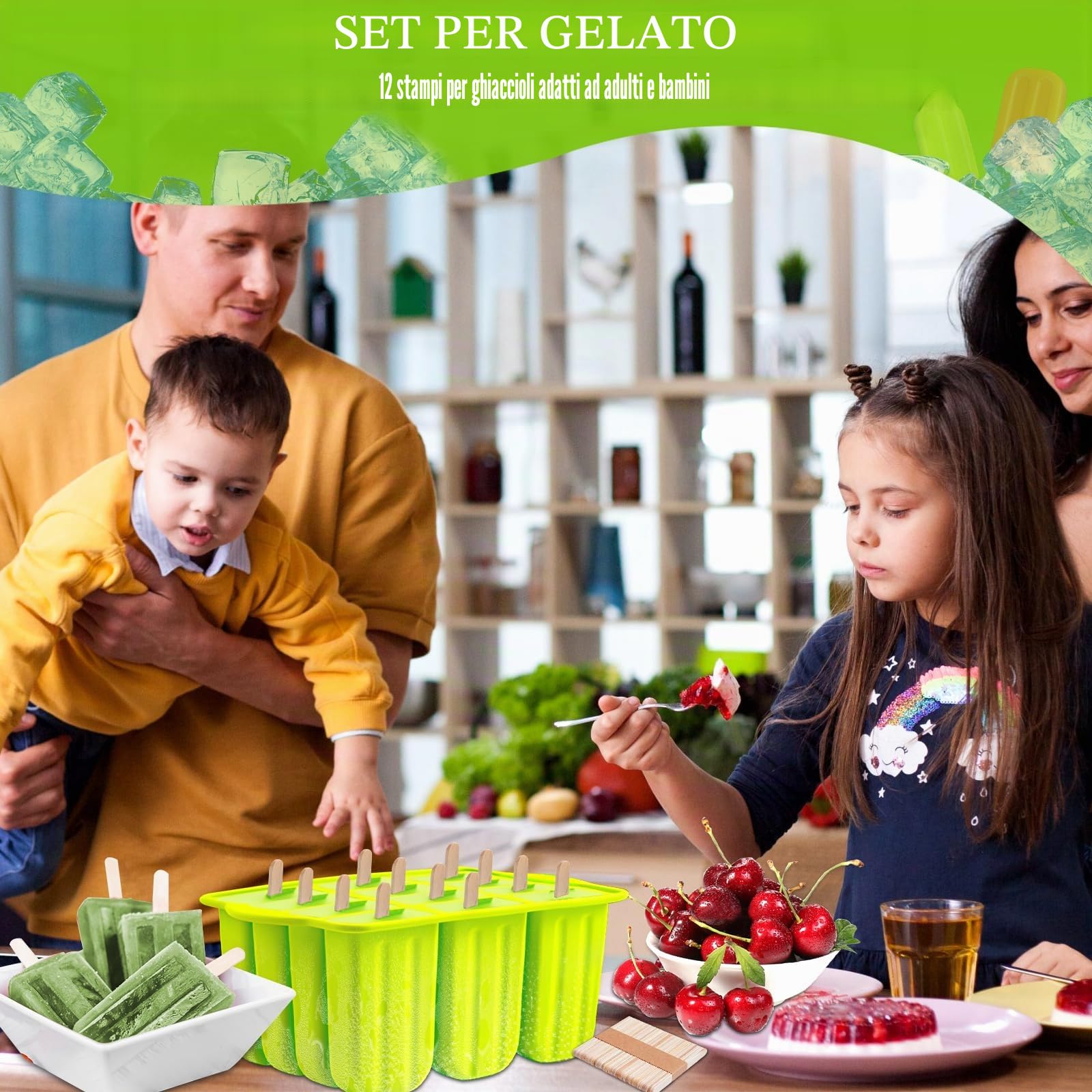 FAMKEEP Stampi per Crema,Ghiaccioli in Silicone Stampo, Silicone Stampi per Gelato senza BPA, DIY Stampi Riutilizzabili di Gelati 12 Cavità in Silicone, Stampo Ghiaccioli per Bambini Adulti