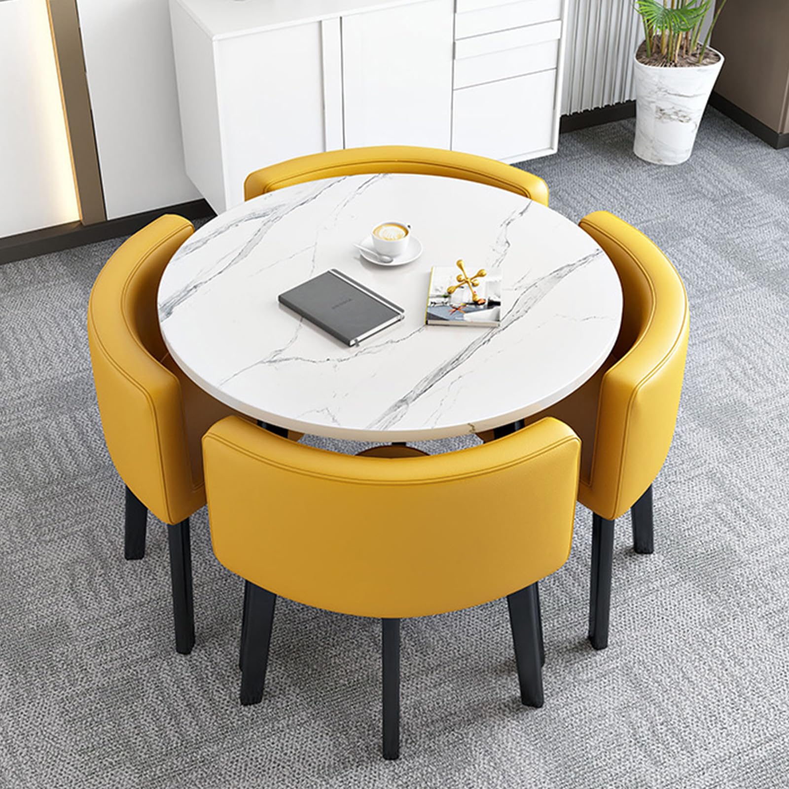 OLSKFUH Compact Square/Round Dining Table Set With 4 Chairs - Modern Space-Saving Dining Room Furniture For Small Spaces Balconies Living Rooms And Kitchens 80Cm/31.5In,Leatherq-80cm/31.5in
