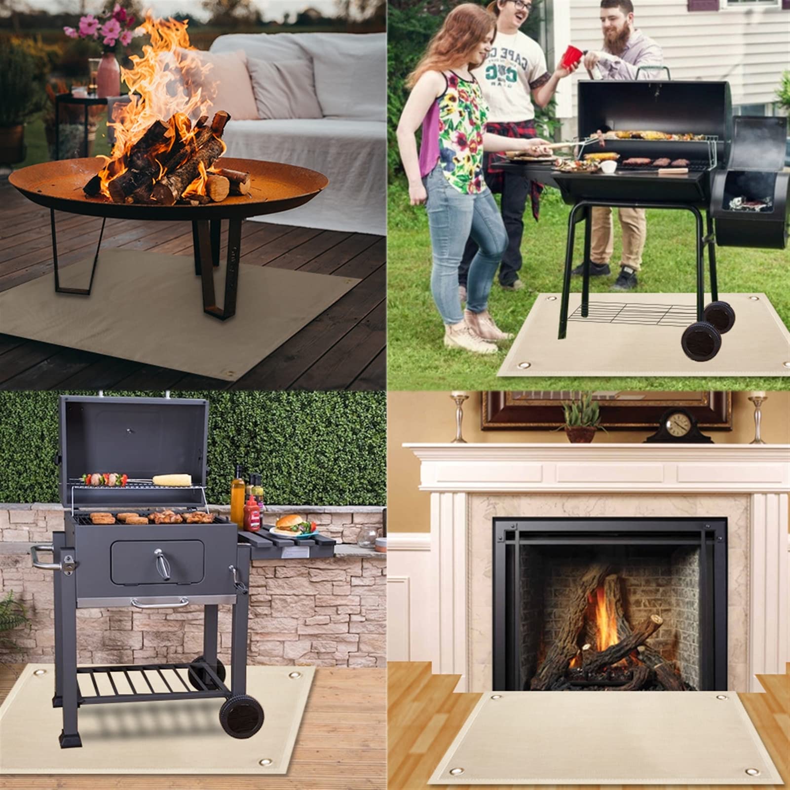 Tapis De Foyer Résistant À La Chaleur Tapis Ignifuge Tapis de Protection de Sol Tapis Cheminée pour Foyer à Gaz,Gril à Charbon,Fumoir à Barbecue,Pelouse Terrasse, Beige, 150x150cm