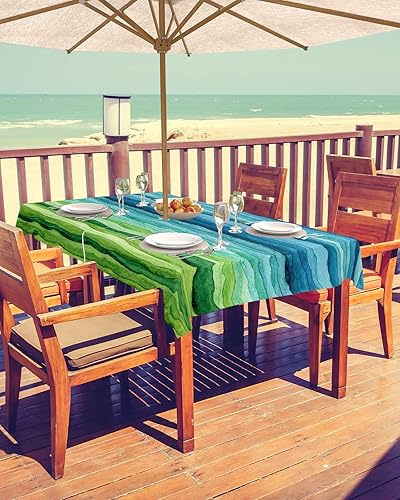 Miniatura 2 de Mantel rectangular para exteriores con cremallera y agujero para paraguas, moderno, abstracto, con ola de mar, lavable, para patio, jardín, picnic,