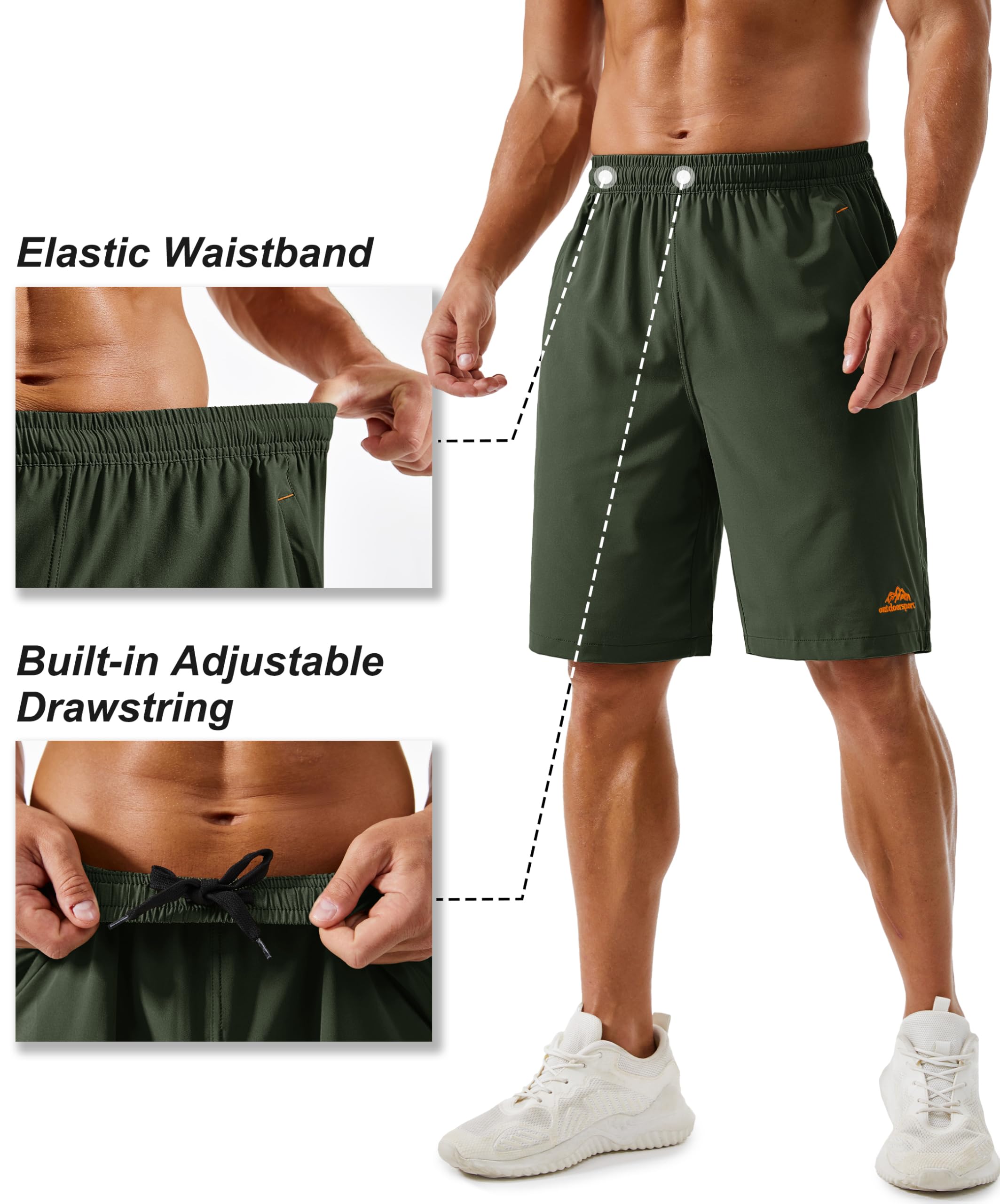 TACVASEN Running Shorts for Men Quick Dry Lightweight Quick Dry Athletic Gym Shorts Stretchy Drawstring Workout Green