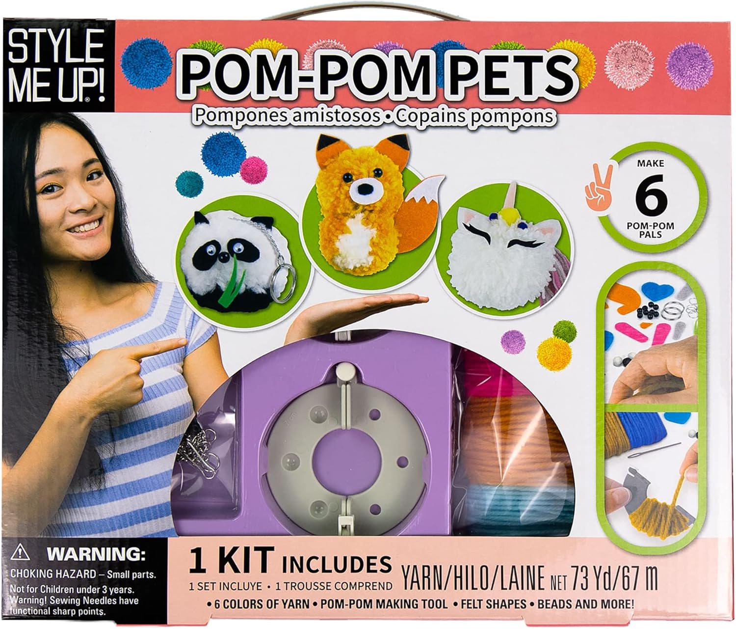 Style Me Up Pom Pom Pets: Kid's Yarn, Crafting DIY, Create up to 6 Different Charming Critters, Offers Kids an Engaging and Imaginative Crafting Experience, For Ages 8 and up
