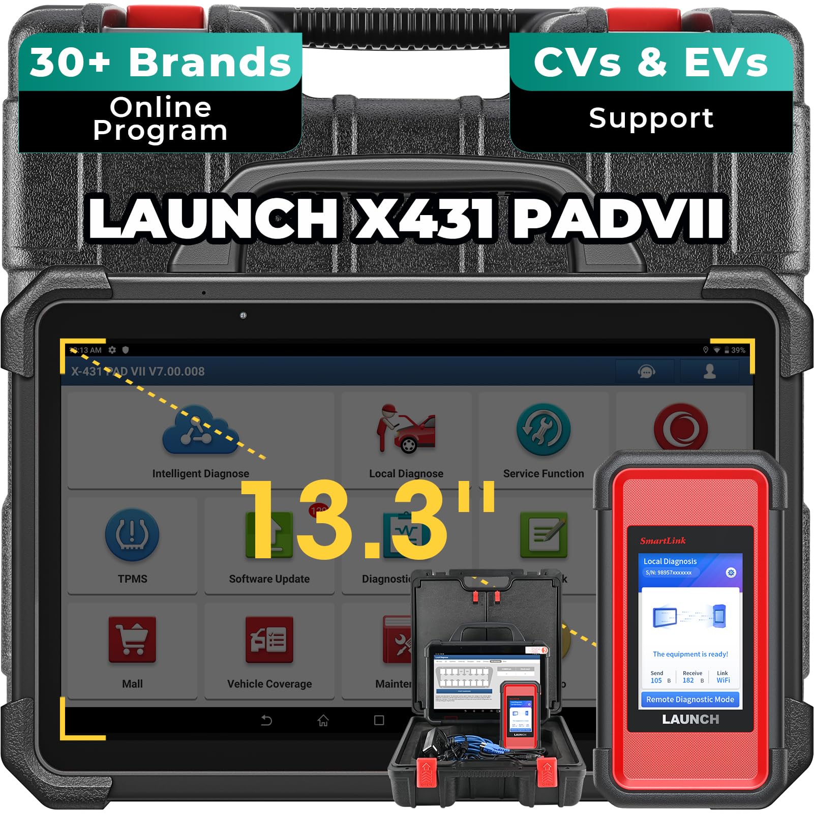 LAUNCH X431 PADVII Elite, ECU Pr0gramming , HD Trucks Scanner, EVs, MotorCycles Scan, J2534 Pr0gramming Tool, Online Coding, Topology Map, 60+Service, Remote Diagnosis with Smartlink C 2.0