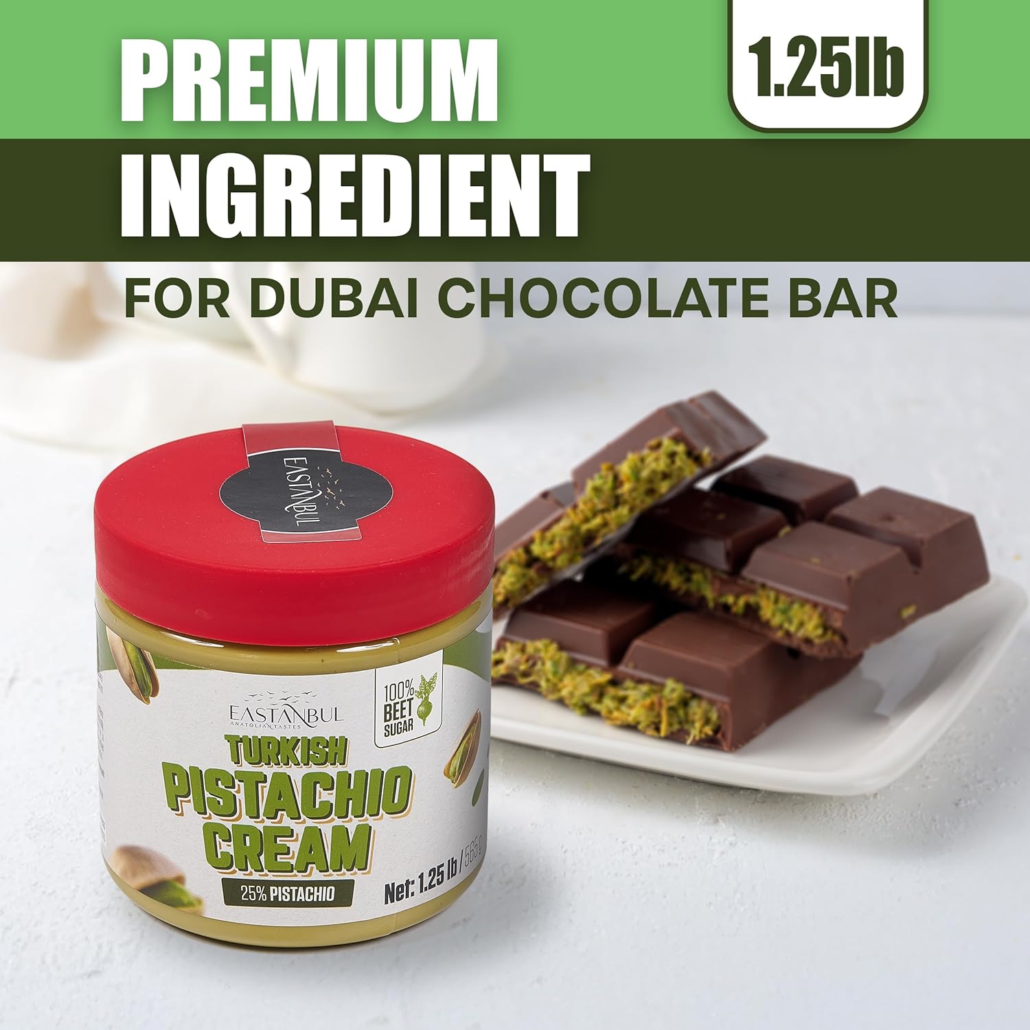 Eastanbul Dubai Chocolate Bar Pistachio Essentials Bundle - Dried & Chopped Kataifi (1.1 lb) and Pistachio Cream (1.25 lb) - Perfect for Dubai Chocolate Bar, Kunafa, and Luxurious Treats