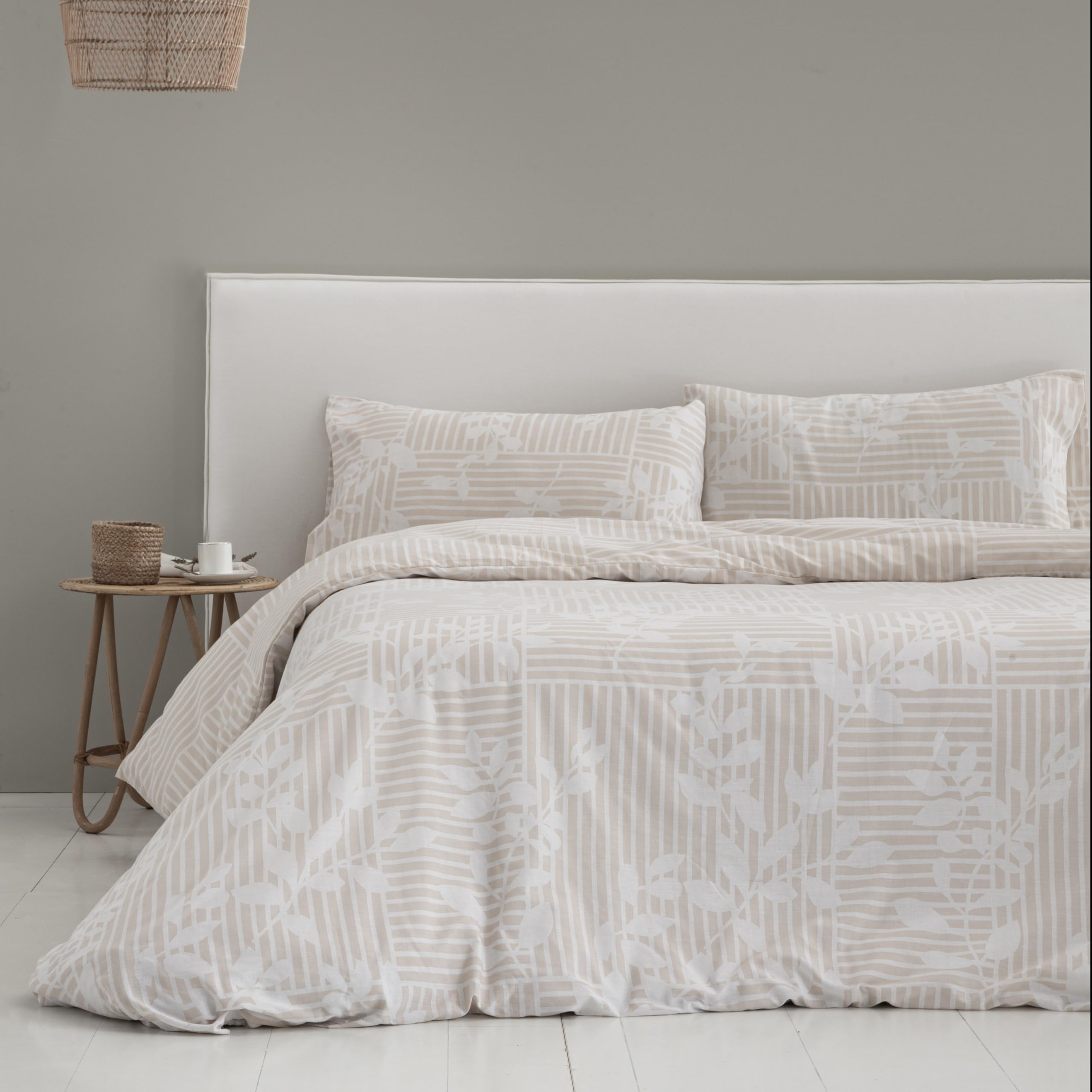 COTTON ARTean Funda Nórdica Cama 180 poliéster algodón ASON Beige Botones | Incluye 3 piezas: F. Edredón 260x240 + 2 F. de Almohada Cierre Botones. Certificado OEKO-TEX