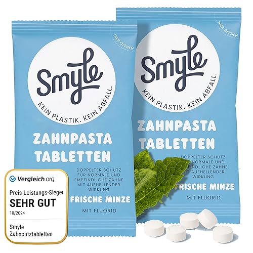 Smyle Zahnpasta tabletten - Vegan, Fluoridhaltig, Plastikfrei, Biologisch Abbaubare Feste