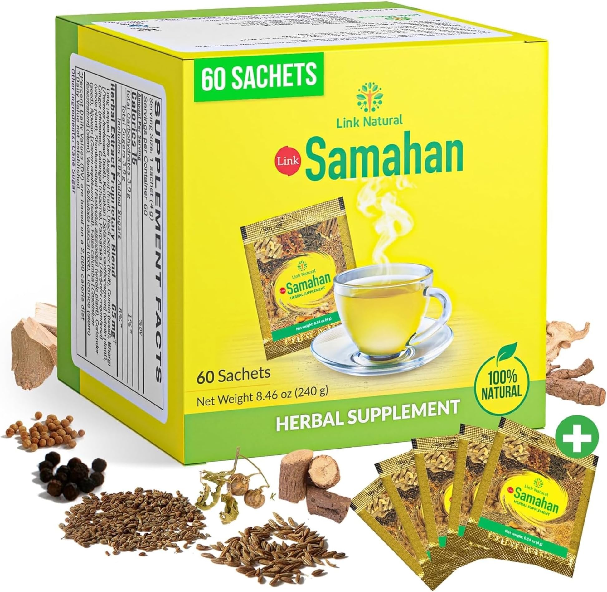 SAMAHAN Ayurvedic Herbal Tea Packets - Sri Lankan Ceylon Blend with 14 Natural Herbs Including Ginger, Black Pepper & More, Herbal Tea Bags for Wellness, Relaxation & Daily Comfort - 60 Count