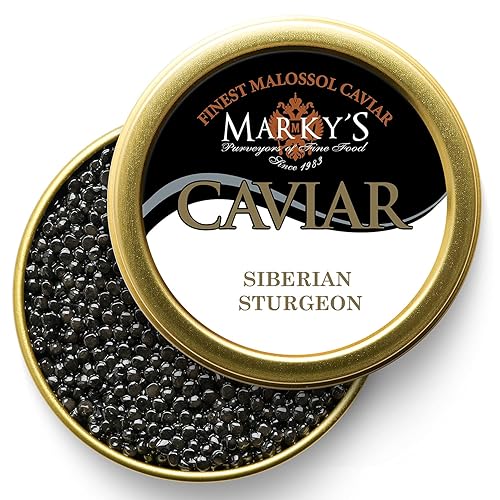 Markys Baerri Osetra - Esturión siberiano - Caviar negro - 2 oz 57 g - Malossol France Ossetra - Huevas negras garantizadas durante la noche