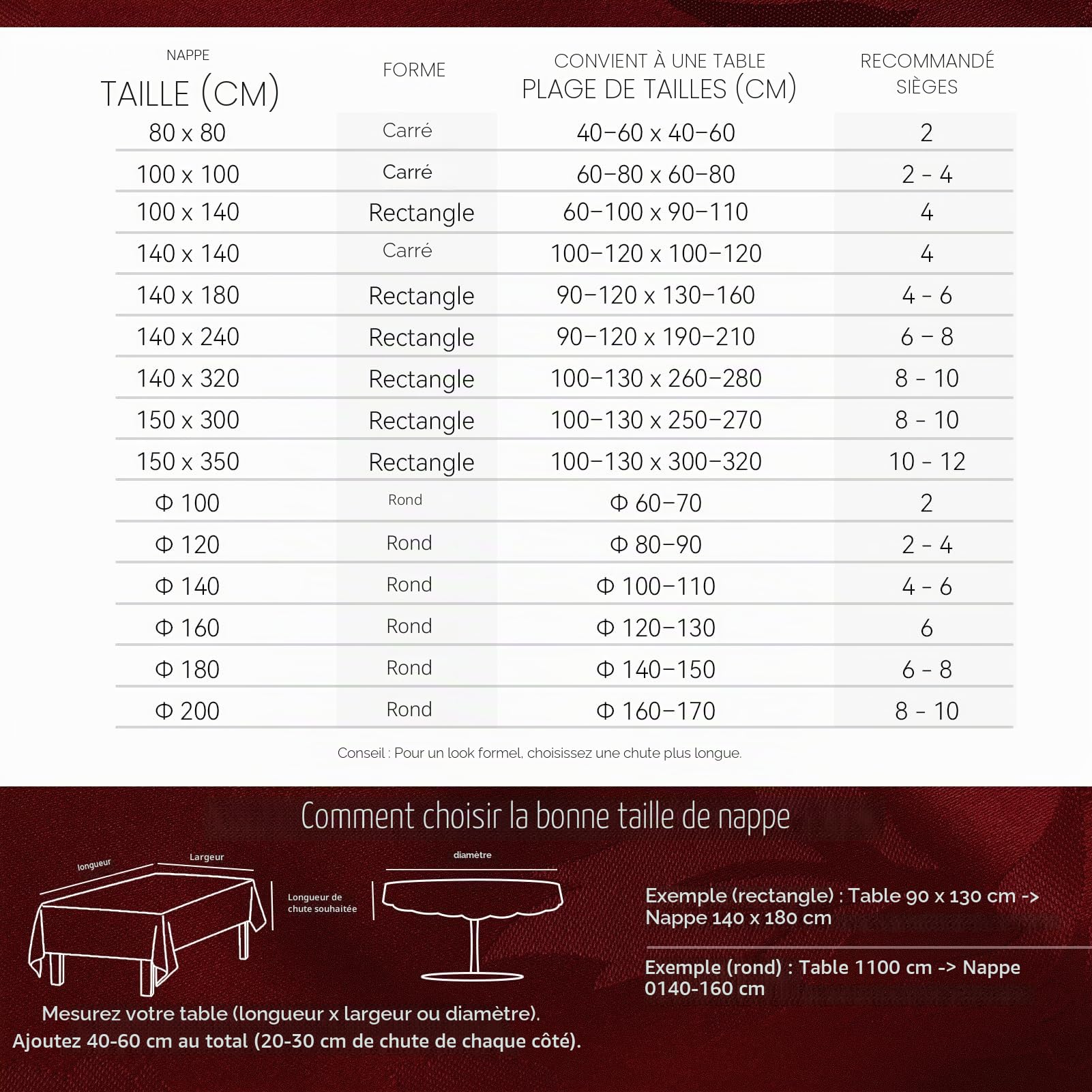 Romanstile Nappe Rectangulaire Rouge 150 x 350 cm,En Jacquard Raffiné,Polyester 210GSM,Imperméable,Anti-Tache, pour Grandes Tables,Dîners de Noël, Mariages,Fêtes de Fin d'Année et Réceptions Élégantes