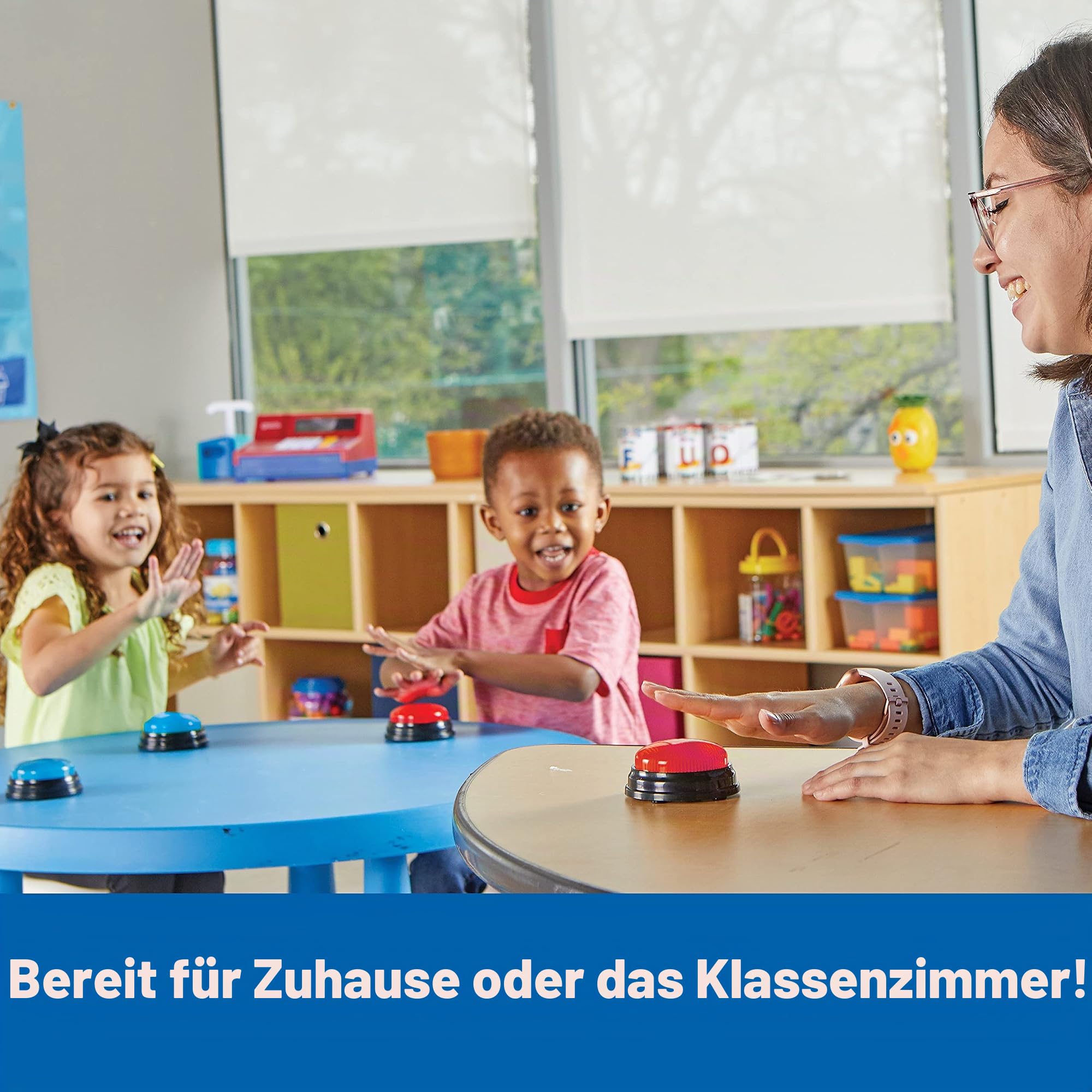 Learning Resources Antwort-Buzzer Set für Kinder, ab 3 Jahren, 8 Quiz-Buzzer mit 2 Geräuschen, rot & blau, fördert Teamarbeit & soziale Fähigkeiten, ideal für Schule & Zuhause