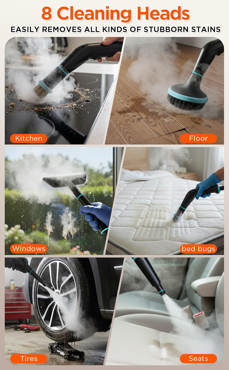 Steam Cleaner for Home & Car, 6 Level Adjustable Steam, 15s Fast Heat-Up, 43oz Large Tank, 1500W Handheld Steam Cleaner for Car Detailing, Home, Wall Tile, Grout, Furniture with 20 Pcs Accessories - Image 2