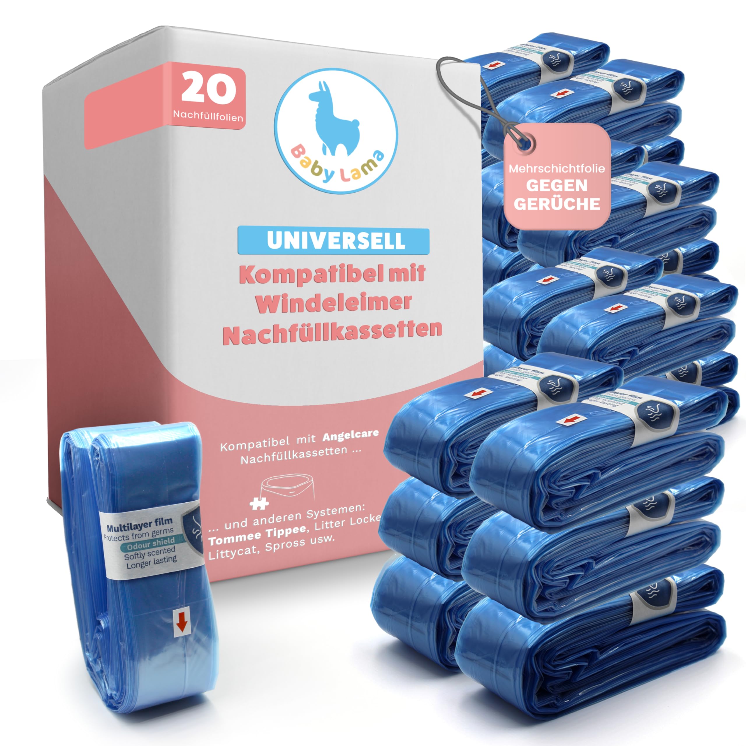 20 Stück Nachfüllfolie für Windeleimer-Nachfüllkassetten, kompatibel mit Angelcare, Litter Locker, Littycat und Spross