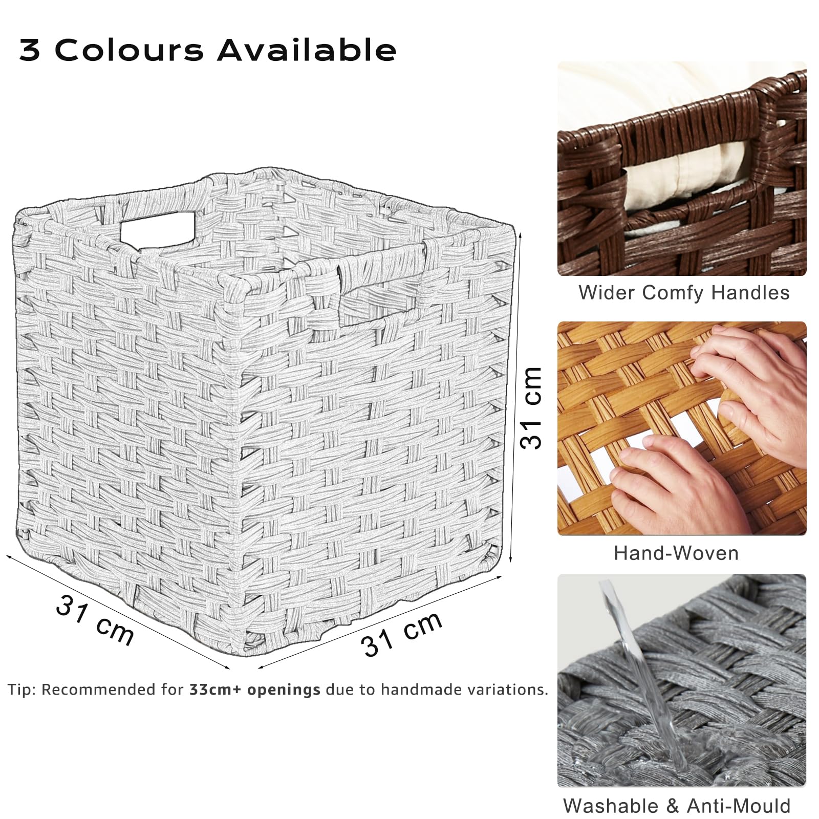 Mangata 28 Cm Storage Cube Boxes For 30 Cm Closet, Rattan Effect Storage Baskets, Wicker Woven Polyrattan Material Closet Organizer, 28x28x28 Cm, Anti-Mould, Easy To Clean(Ash Grey, 2 Pack