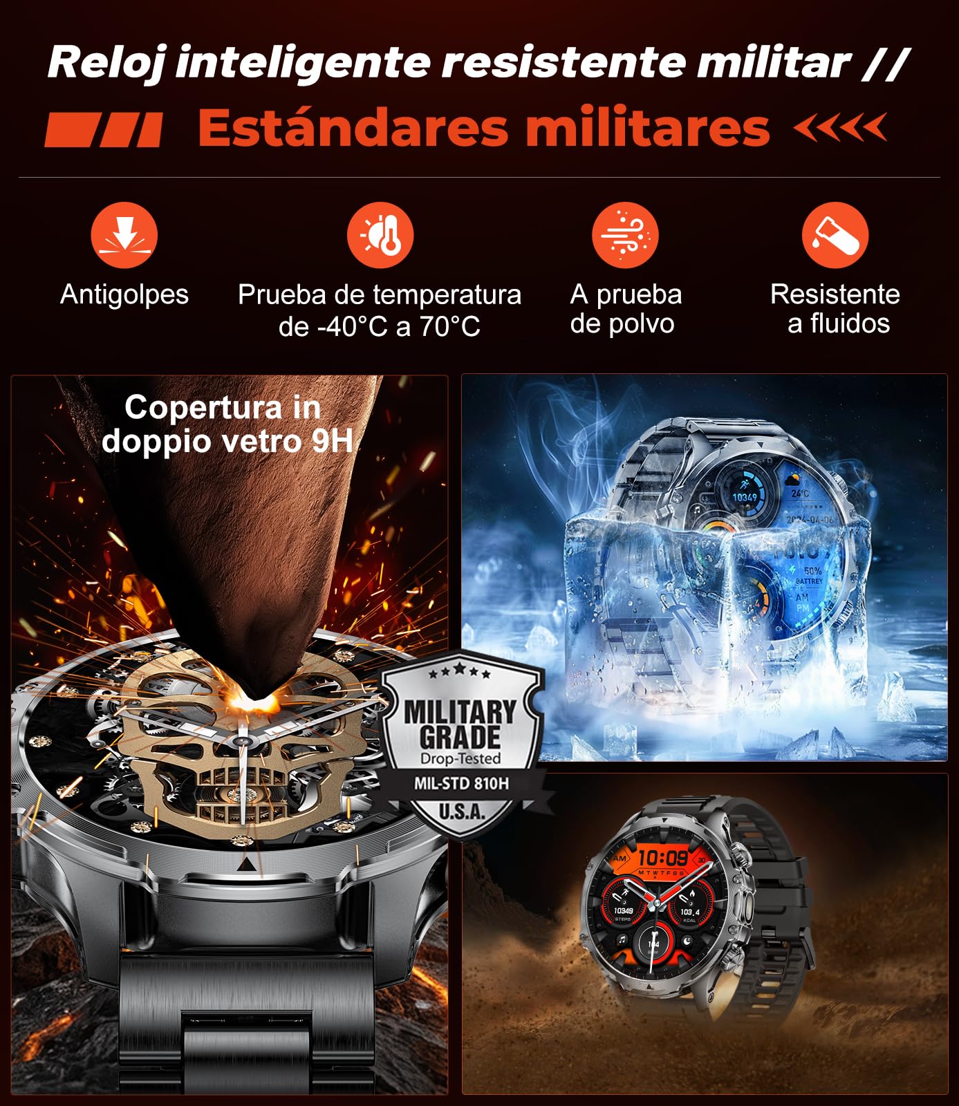 LIGE 1.85" Reloj Inteligente Hombre, 800mAh/Linterna LED, Llamadas Bluetooth, Frecuencia Cardíaca/SpO2/Monitor de Sueño, 110+ Modos Deportivos, Smartwatch Impermeable 5ATM para Android iOS, FV15-D