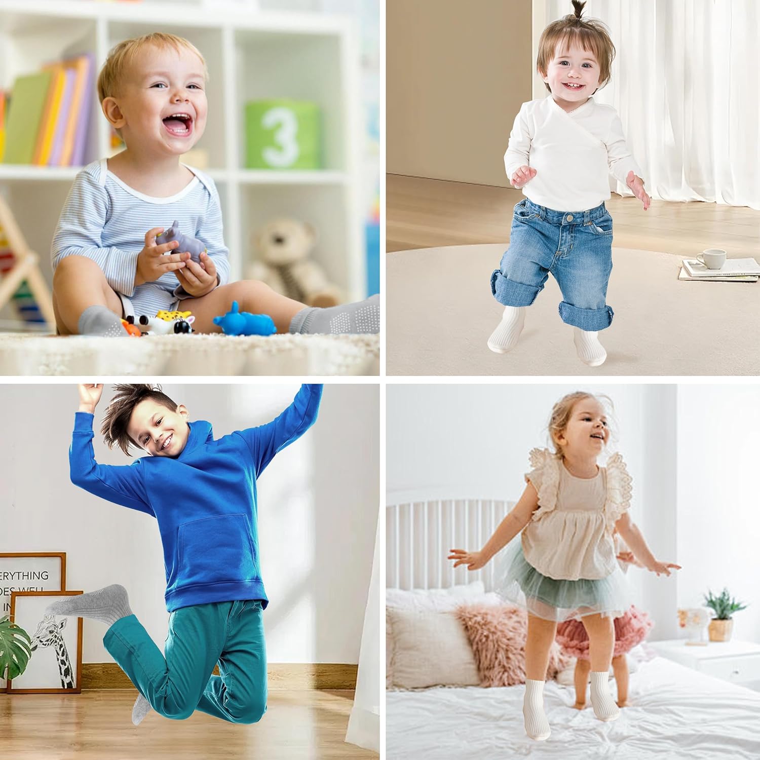 Toddler Grip Socks Non Slip Crew Socks Cute Seamless Cotton Socks for Baby Boys Girls Infants Kids 9 Pairs - Image 7