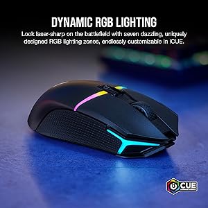 Corsair NIGHTSABRE RGB Wireless Gaming Mouse for FPS, MOBA - 26,000 DPI - 11 Programmable Buttons - Up to 100hrs Battery - iCUE Compatible - Black
