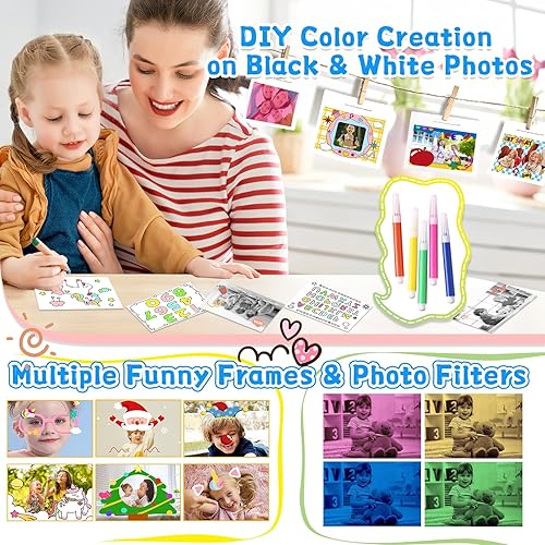 Miniatura 5 de Cámara de impresión instantánea para niños, regalos para niñas de 3 a 12 años, video 1080P para niños, cámara digital para niños con tarjeta de 32