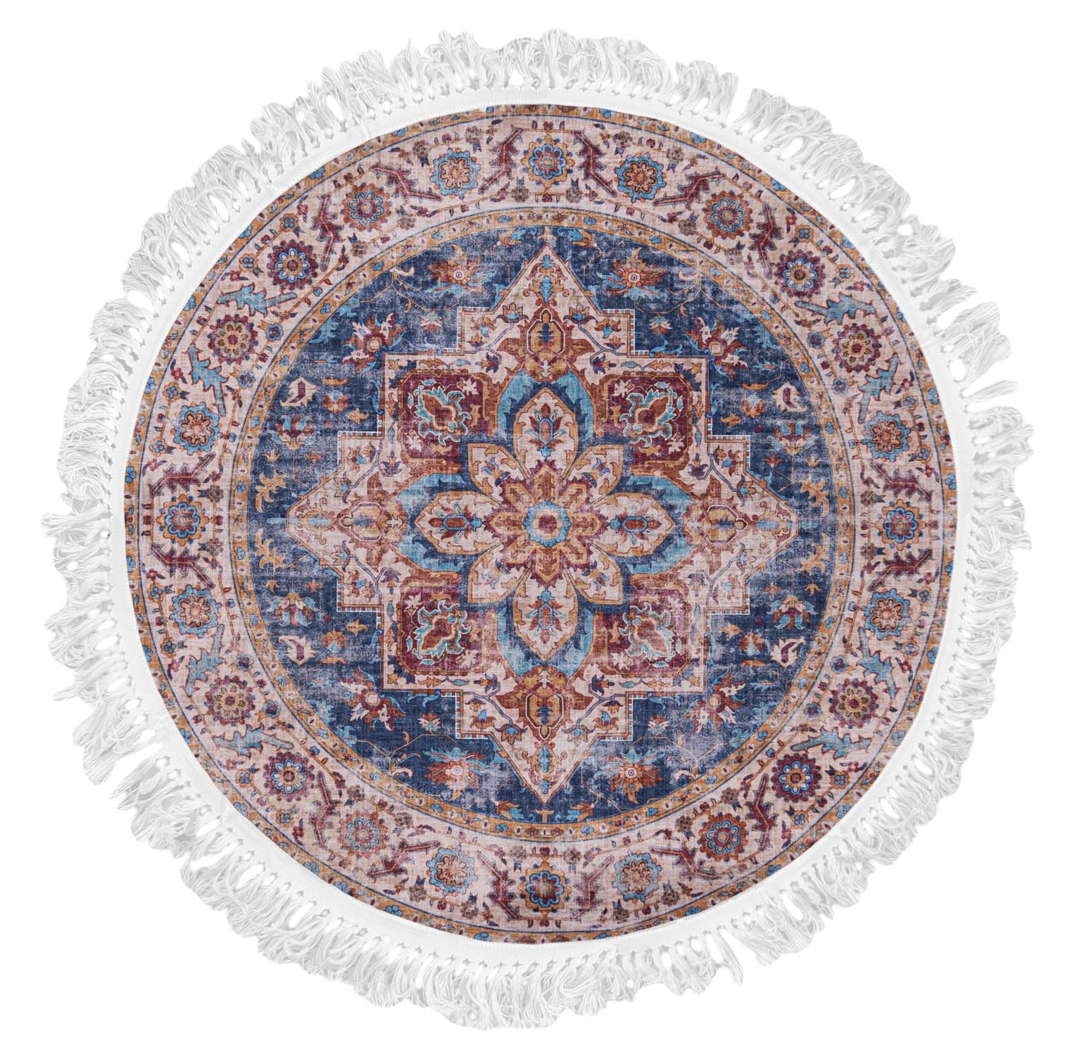 Mazovia Teppich Wohnzimmer Ø200cm Rund Rot Blau Vintage Traditionell
