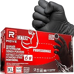 100 Extra Resistant Black Nitrile Gloves 6g +60% Thicknes…