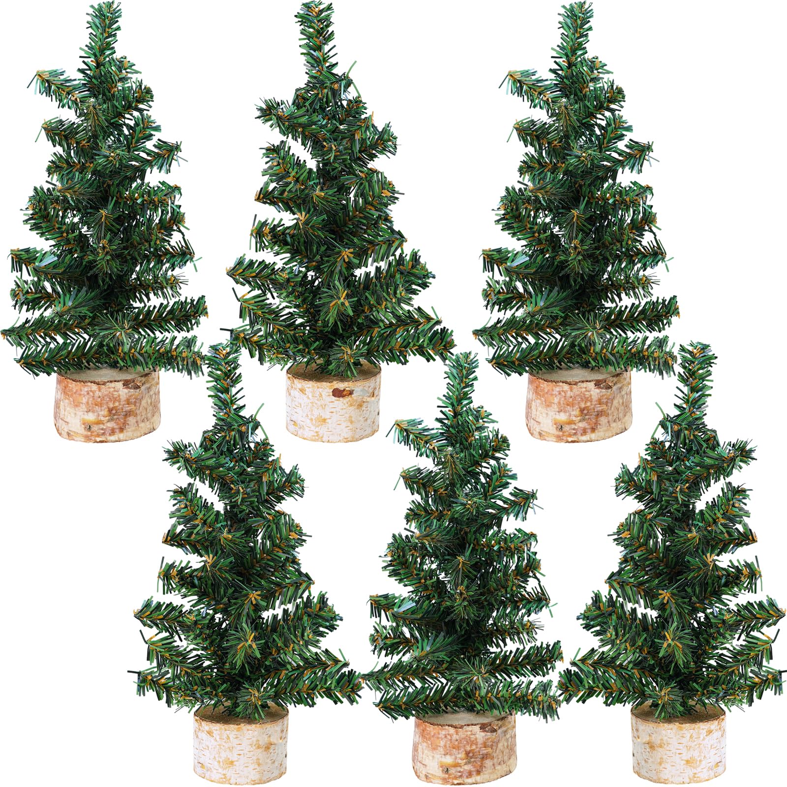Winlyn 6 Pack Mini Artificial Christmas Trees Canadian Pine Tree with Wooden Base Small Tabletop Trees 10" Tall for Holiday Season Christmas Village DIY Crafts Party Centerpiece Table Mantel Décor