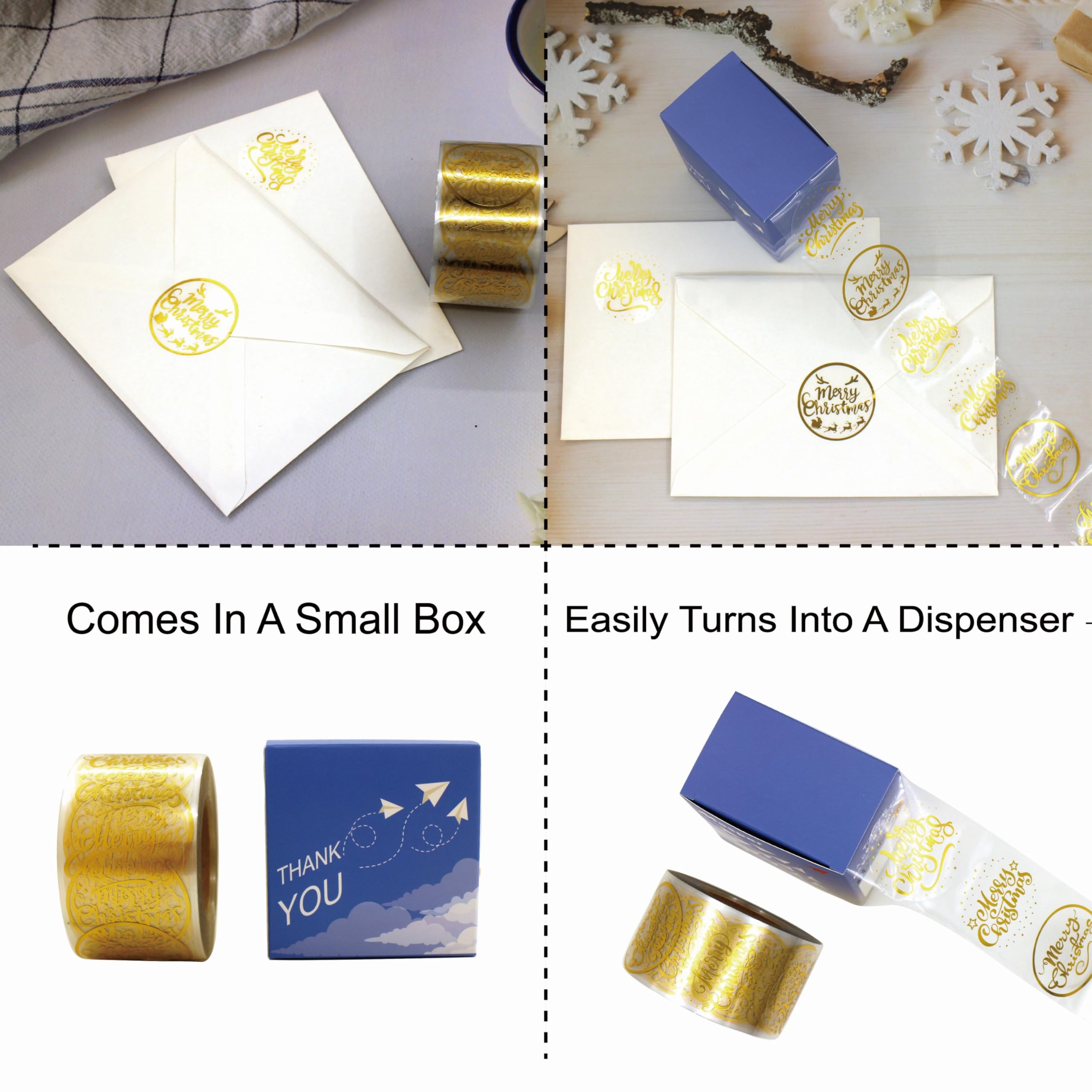 Masper Christmas Stickers, 3.8 cm, 600 Sheets, 6 Waterproof Transparent Gold Foil Shiny Designs - Image 4