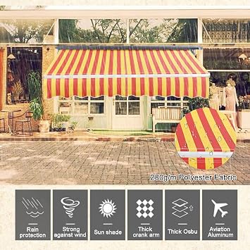 Manual Garden Awning Canopy, Outdoor Telescopic Patio Sun Shade Shelter, Gazebo Awnings Multi-Stripe with Crank Handle, for Deck, Balcony, Yard (Size : 300 * 150cm/9.8 * 4.9ft)