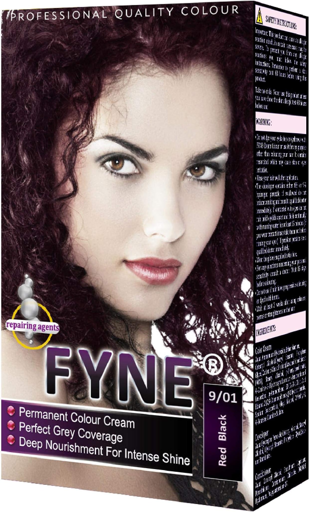 FYNE Red Black Permanent Hair Dye for Women - Home Hair Colour Cream with Built-in Conditioner - Gentle, Long-Lasting, Easy to Use, Suitable for All Hair Types - Achieve Salon-Quality Results at Home