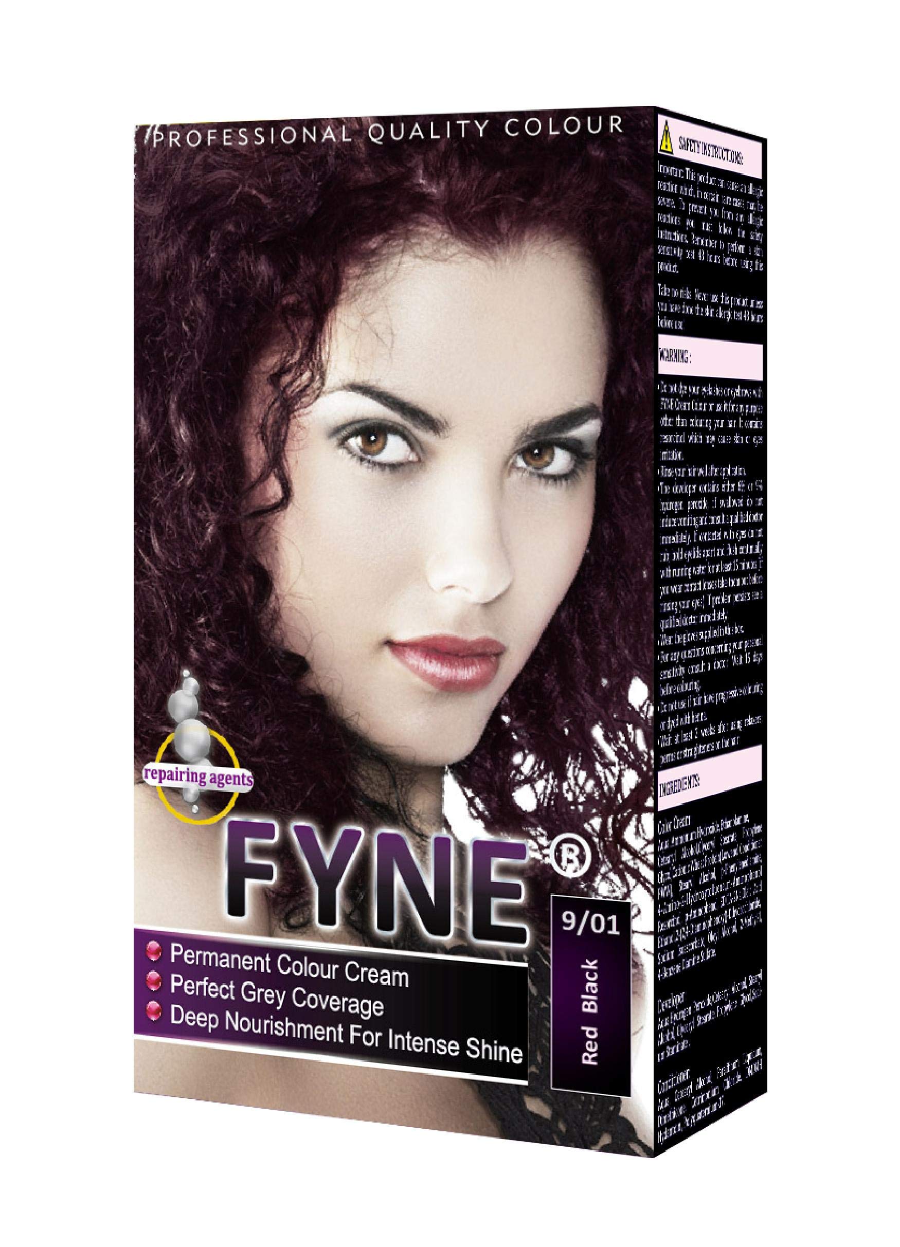 FYNE Red Black Permanent Hair Dye for Women - Home Hair Colour Cream with Built-in Conditioner - Gentle, Long-Lasting, Easy to Use, Suitable for All Hair Types - Achieve Salon-Quality Results at Home