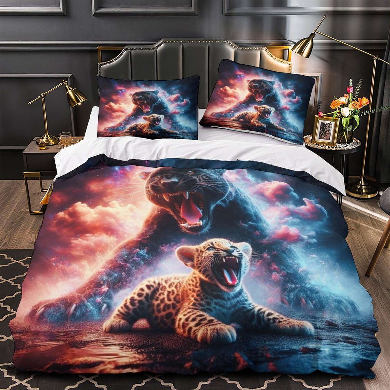 Stampato in 3D tigre Copertina Stampata Microfibra Disegnata Biancheria Da Letto Ipoallergenico Con 2 Federe,King（220x240cm）, Per Adolescenti E Adulti