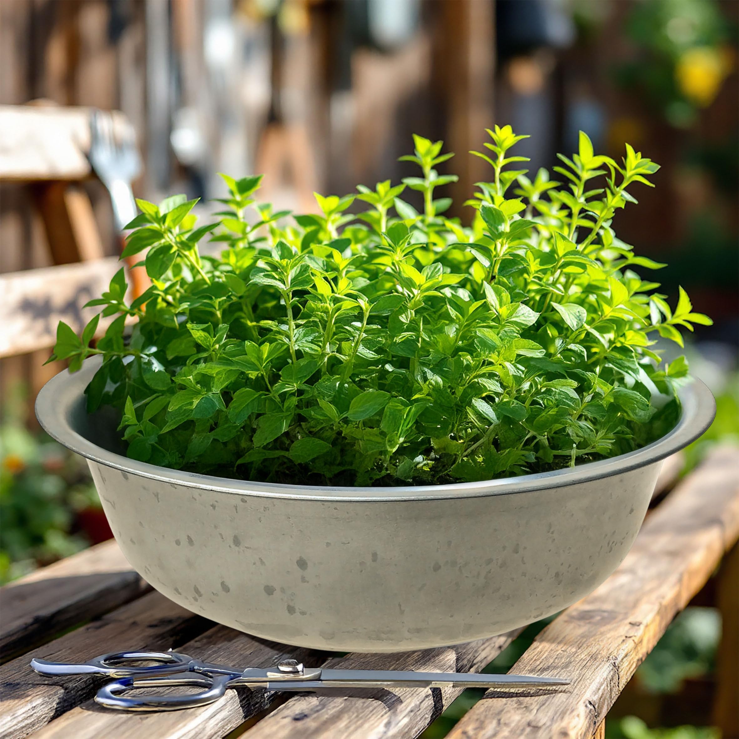 Spetebo Mini estanque de jardín redondo plateado - 52 cm - gran maceta de metal para jardín decorativo - estanque ornamental en miniatura para balcón - bandeja de estanque - maceta para plantas