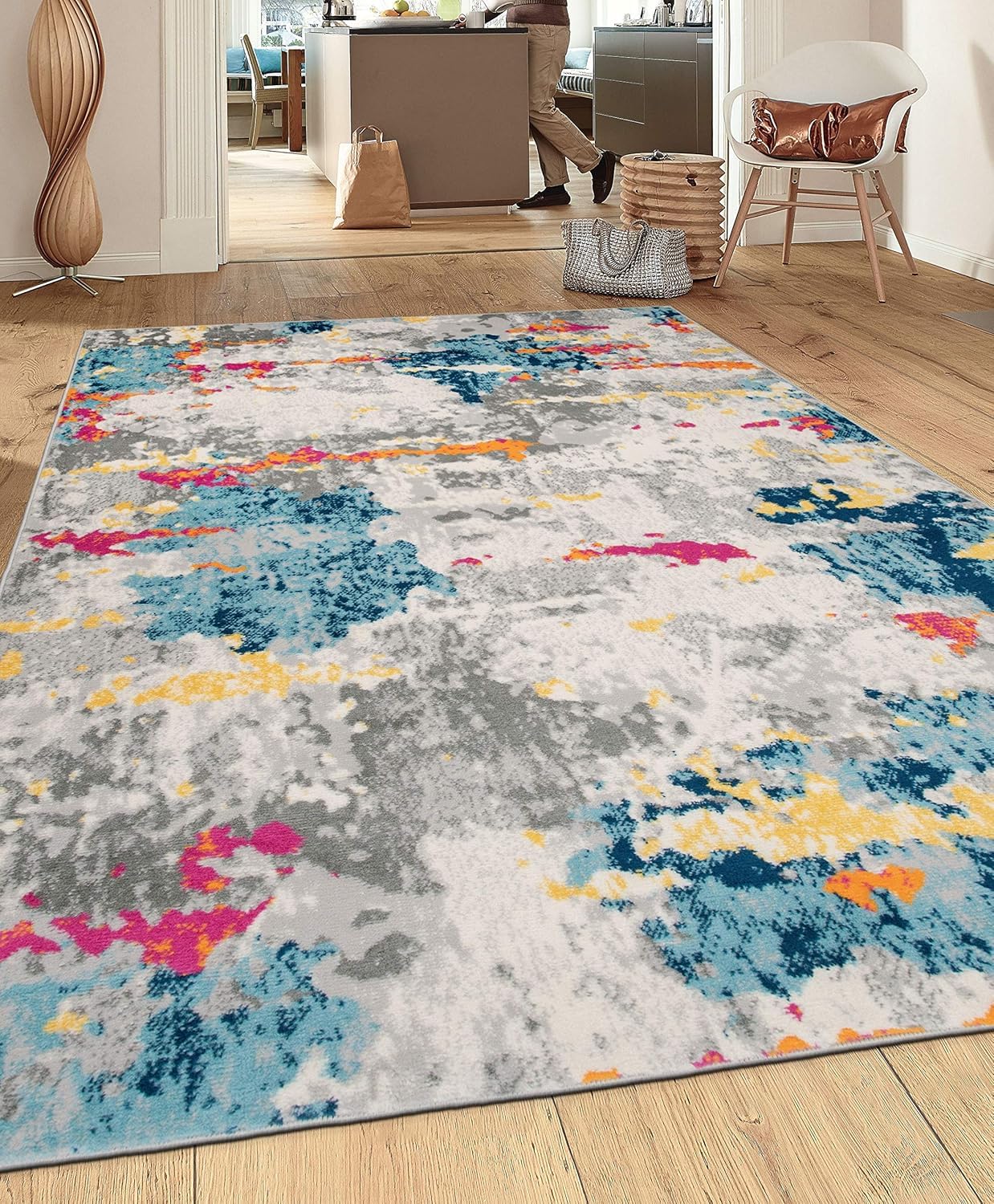 Tapis salon grand 160x200cm bleu abstrait moderne pour chambre