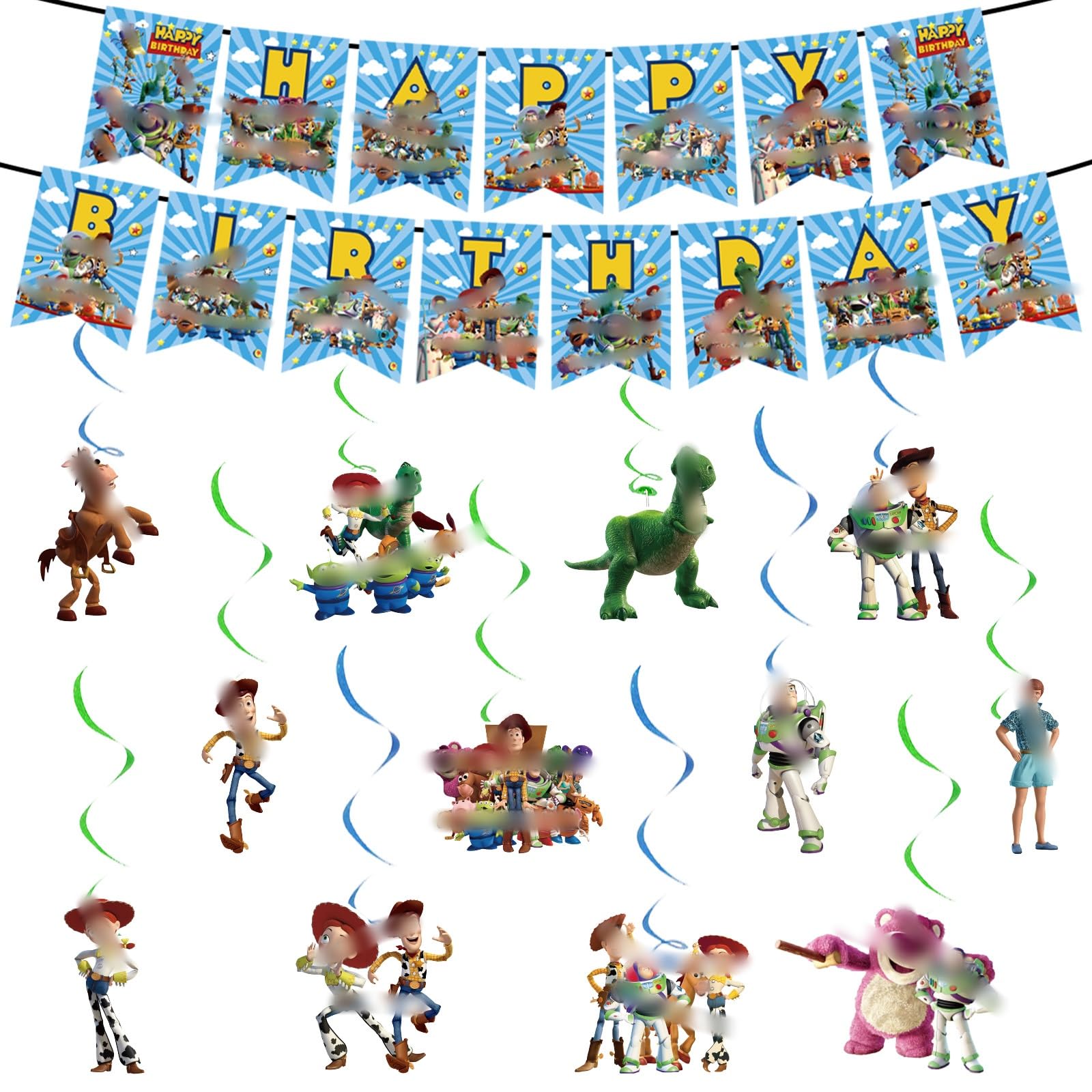Happy Birthday Banner,13PCS Cartoon Birthday Party Decoration Banner,Bunting Garland with Hanging Swirl for Kids