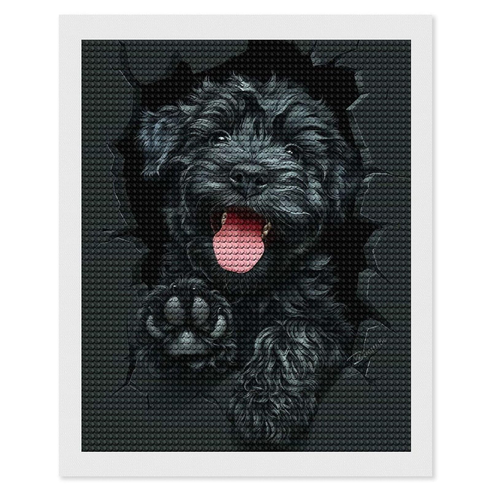 Junmoney Black Russian Terrier Diamond Painting Set 16"x20", Sparkling Round Gems, Decorate Your Room, Fun Craft Experience, Modern Decor