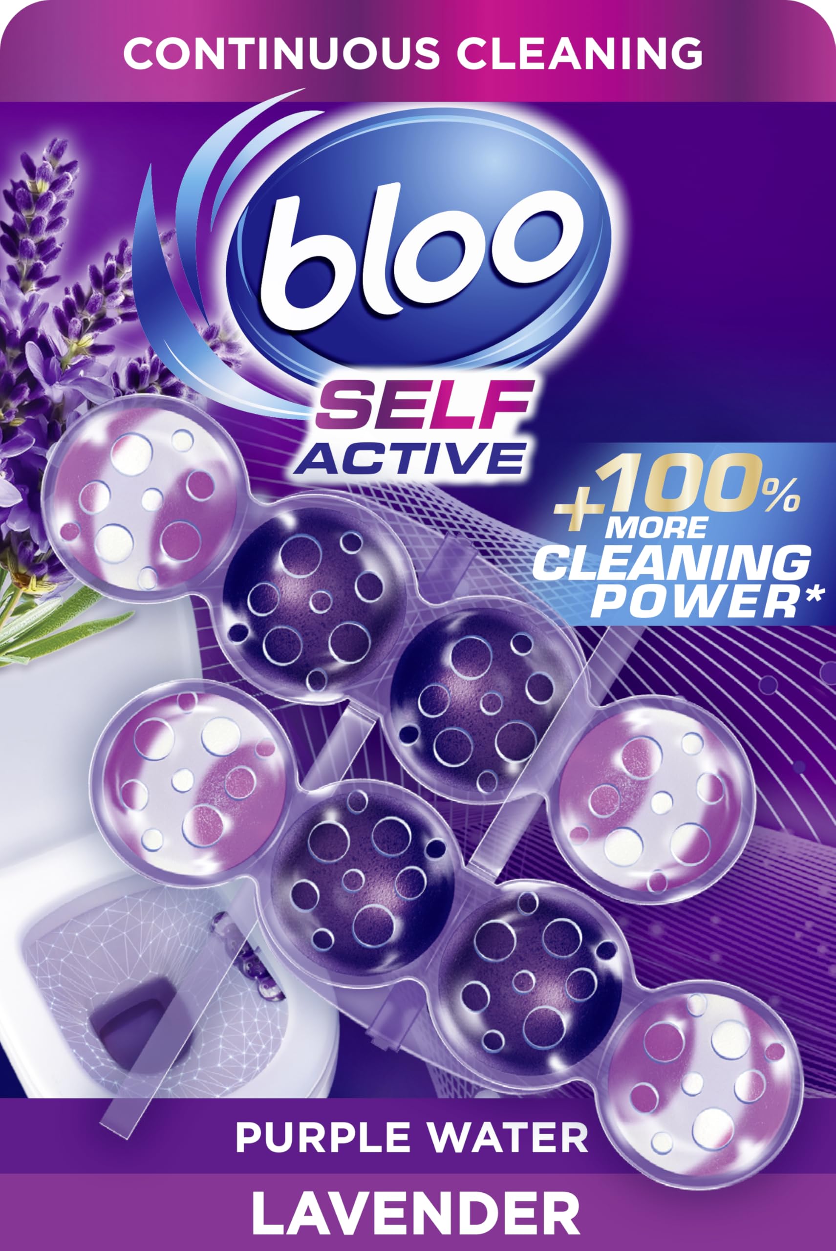 Bloo Self Active Duo Lavender Toilet Rim Block. Hanging Toilet Rim Block with 100% More Cleaning Power*