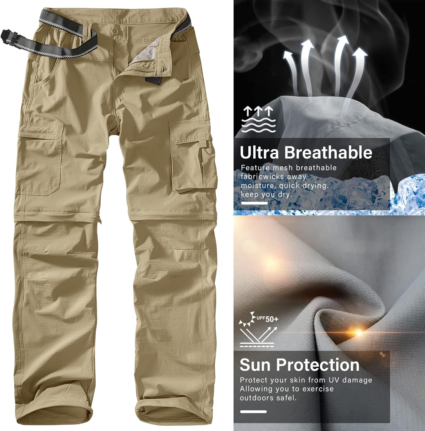 Hiking Pants Men Convertible Quick Dry UPF 50 Lightweight Zip Off Safari Fishing Travel Cargo Trousers - Image 6