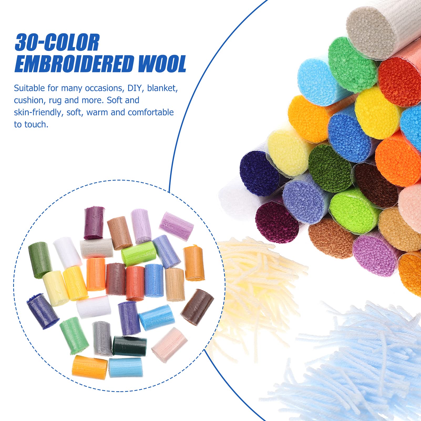 EXCEART 30 Rollen vorgeschnittene Garne, bunte Garnbündel, vorgeschnittenes Teppichgarn, DIY Knüpfhaken, Garn für Handarbeit, Basteln, Nähen, Stricken