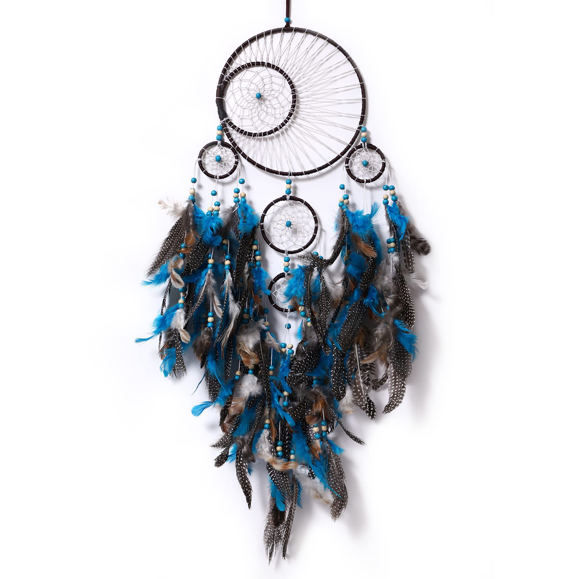 Handmade Crochet Dream Catcher Wall Hanging for Home Decoration Kids Room Bedroom Living Room Balcony Decor Peacock Feather Dreamcatcher Wind Chime Hanging Ornament Blue Pack of 1 | 15 x 48 cm