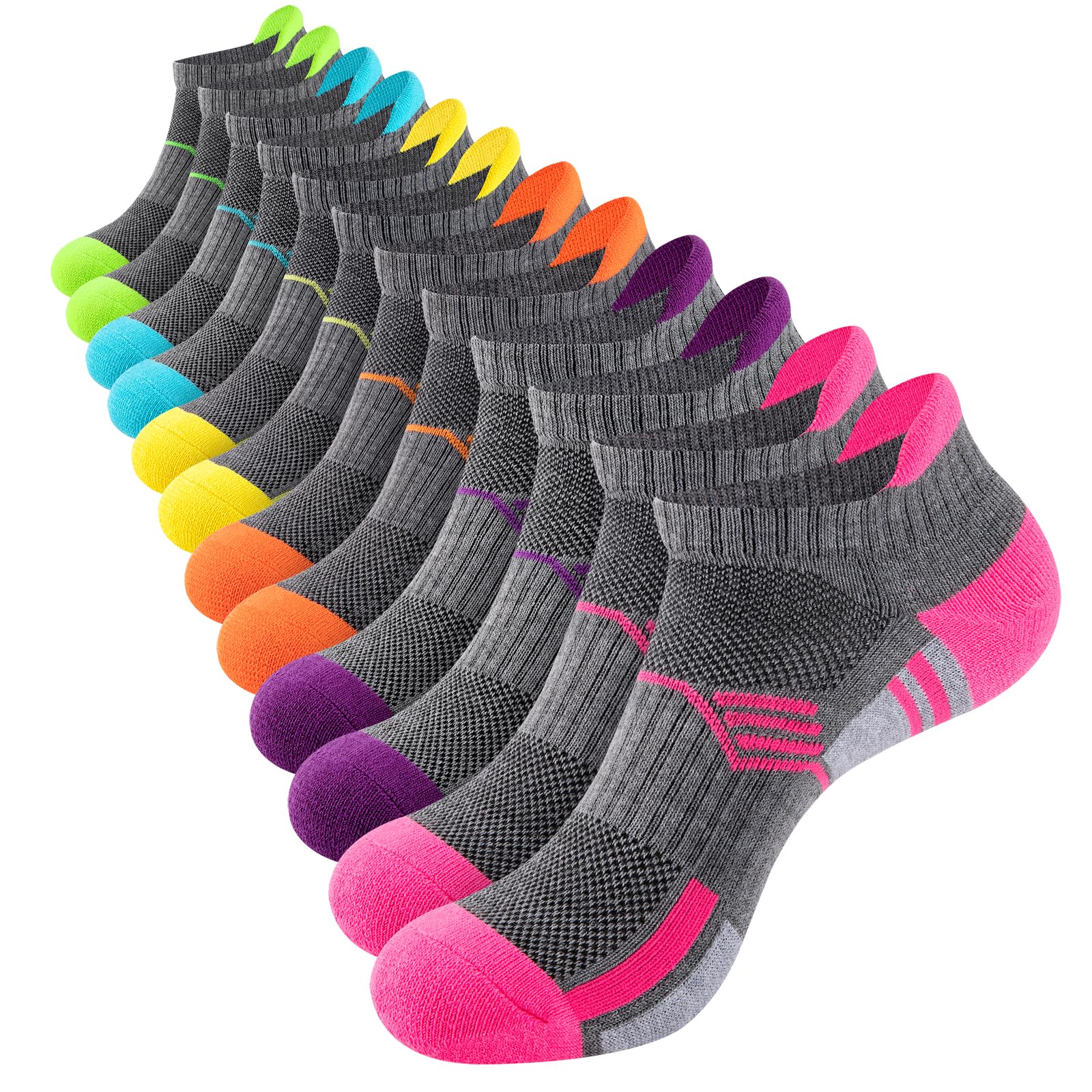 COOVAN Ankle Socks Womens Athletic Low Cut Thick Cushioned Running Socks with Tab 6 Pairs