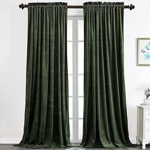 Benedeco Cortinas de terciopelo verde para ventana de dormitorio, cortinas de lujo súper suaves, oscurecimiento de habitación, aislamiento térmico,