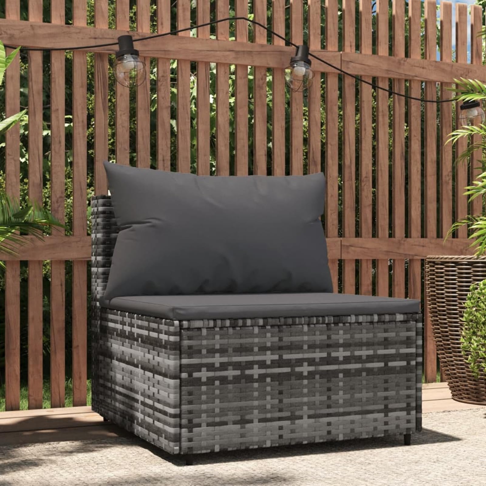 Homgoday Środkowa sofa ogrodowa z poduszkami z szarego polirattanu, rozkładana sofa, salon sofa nowoczesna sofa, meble do wnętrz/na zewnątrz